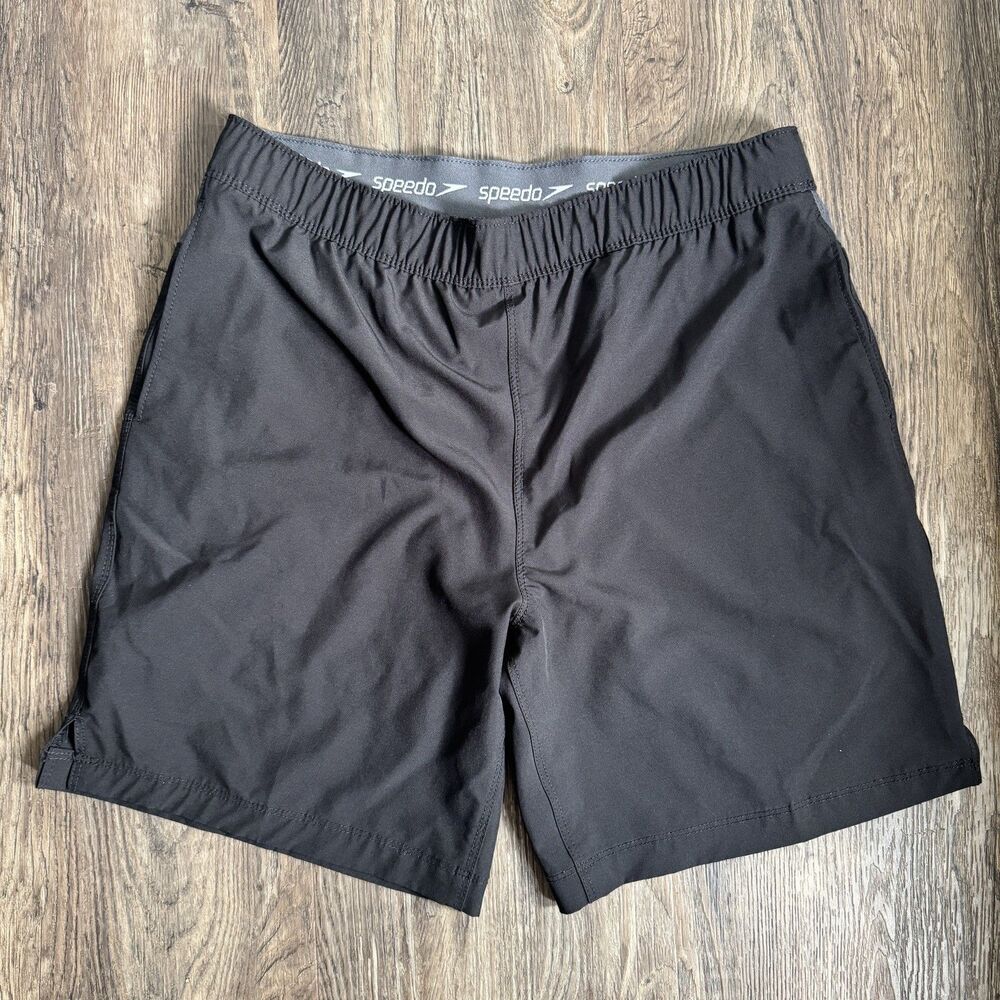 Speedo Mens M Black Gray Hybrid Swim Trunk Board Shorts 7778211